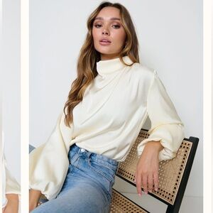 Pretty Lavish Tate Satin Cowl Neck Blouse Top Oyster Size US 4